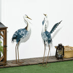 Statues de jardin Outsunny Heron, sculptures d'oiseaux debout de 29 et 27,5 pouces, décoration de jardin en métal pour pelouse, terrasse et arrière-cour