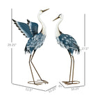 Statues de jardin Outsunny Heron, sculptures d'oiseaux debout de 29 et 27,5 pouces, décoration de jardin en métal pour pelouse, terrasse et arrière-cour