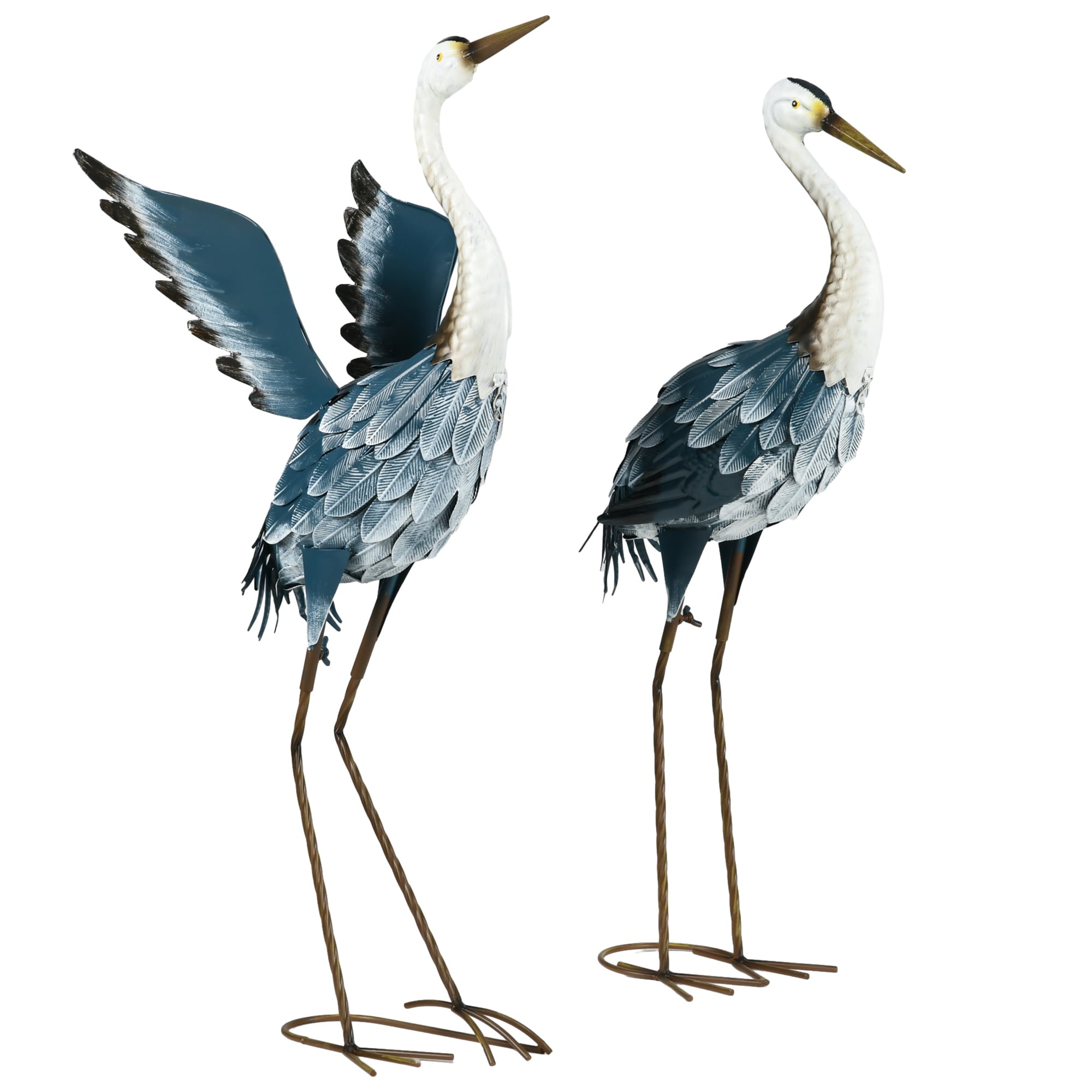 Statues de jardin Outsunny Heron, sculptures d'oiseaux debout de 29 et 27,5 pouces, décoration de jardin en métal pour pelouse, terrasse et arrière-cour