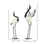 Statues de jardin Outsunny Heron, sculptures d'oiseaux debout de 35,5 et 40,5 cm, décoration de jardin en métal pour pelouse, terrasse et arrière-cour