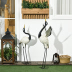 Statues de jardin Outsunny Heron, sculptures d'oiseaux debout de 35,5 et 40,5 cm, décoration de jardin en métal pour pelouse, terrasse et arrière-cour