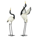 Statues de jardin Outsunny Heron, sculptures d'oiseaux debout de 35,5 et 40,5 cm, décoration de jardin en métal pour pelouse, terrasse et arrière-cour
