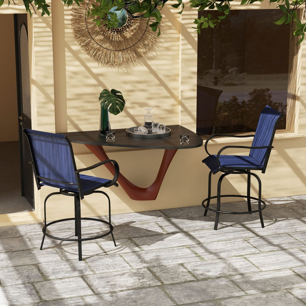Lot de 2 tabourets de bar d'extérieur Outsunny avec accoudoirs, pivotants à 360°, hauteur bar, tissu maille haute densité, acier