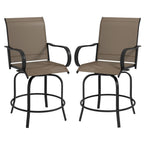Lot de 2 tabourets de bar d'extérieur Outsunny avec accoudoirs, pivotants à 360°, hauteur bar, tissu maille haute densité, acier