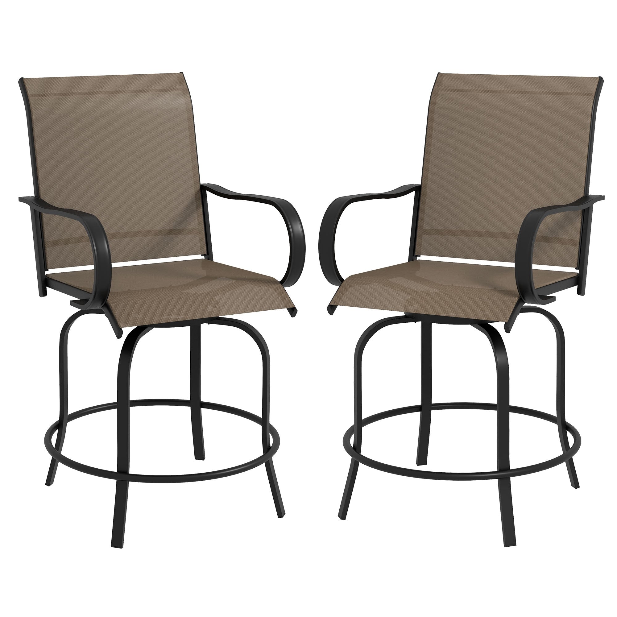 Lot de 2 tabourets de bar d'extérieur Outsunny avec accoudoirs, pivotants à 360°, hauteur bar, tissu maille haute densité, acier
