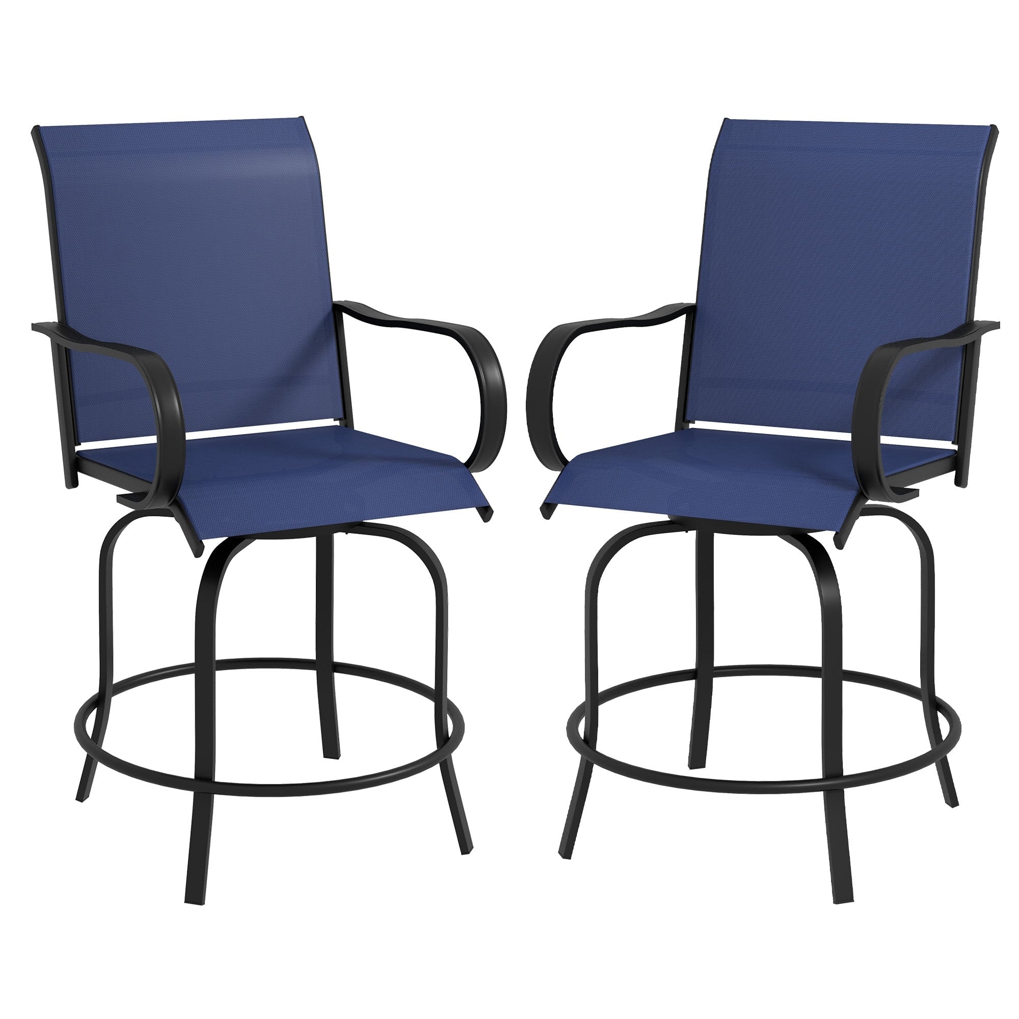 Lot de 2 tabourets de bar d'extérieur Outsunny avec accoudoirs, pivotants à 360°, hauteur bar, tissu maille haute densité, acier