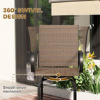 Lot de 2 tabourets de bar d'extérieur Outsunny avec accoudoirs, pivotants à 360°, hauteur bar, tissu maille haute densité, acier