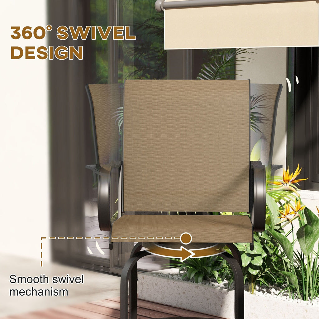 Lot de 2 tabourets de bar d'extérieur Outsunny avec accoudoirs, pivotants à 360°, hauteur bar, tissu maille haute densité, acier