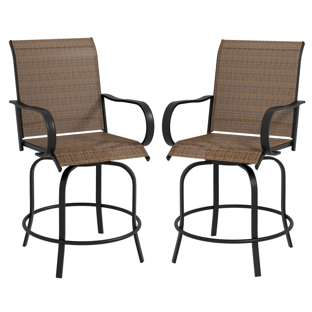 Lot de 2 tabourets de bar d'extérieur Outsunny avec accoudoirs, pivotants à 360°, hauteur bar, tissu maille haute densité, acier