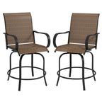 Lot de 2 tabourets de bar d'extérieur Outsunny avec accoudoirs, pivotants à 360°, hauteur bar, tissu maille haute densité, acier