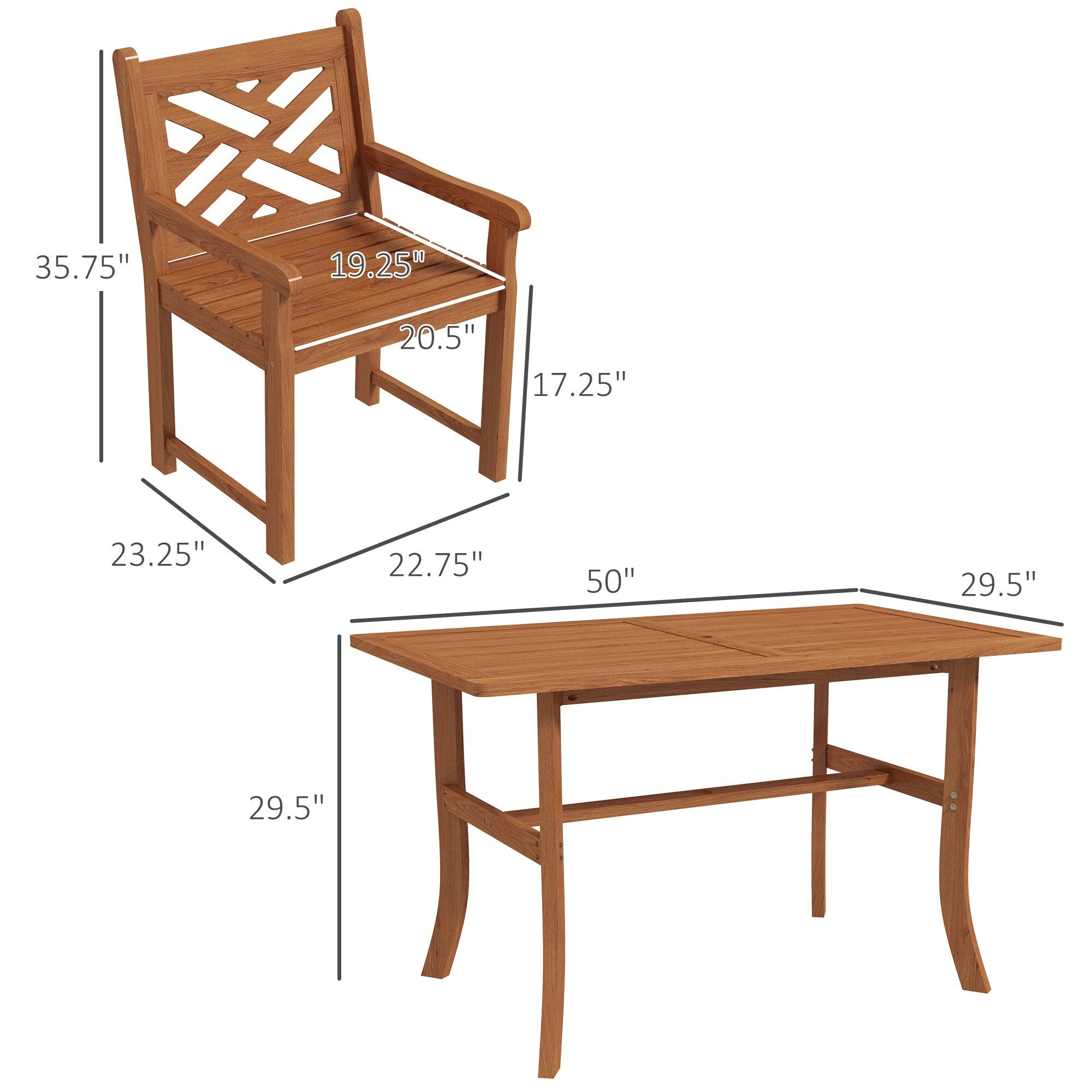 Ensemble de salle à manger d'extérieur Outsunny, table et chaises en bois 4 places pour jardin, véranda, jardin et bord de piscine