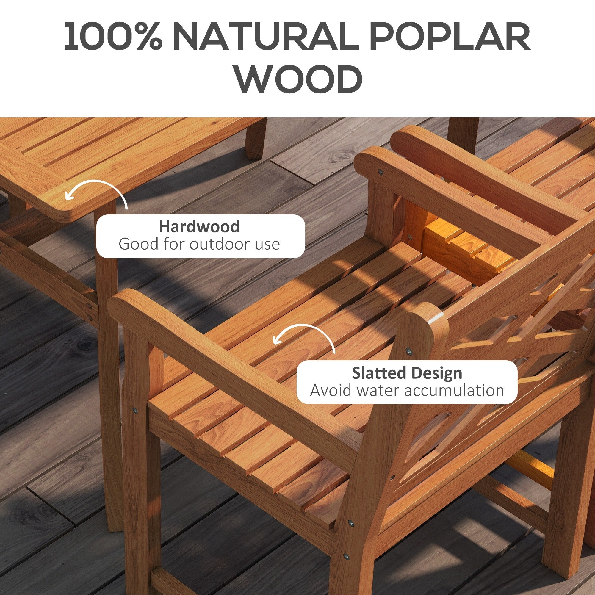 Ensemble de salle à manger d'extérieur Outsunny, table et chaises en bois 4 places pour jardin, véranda, jardin et bord de piscine