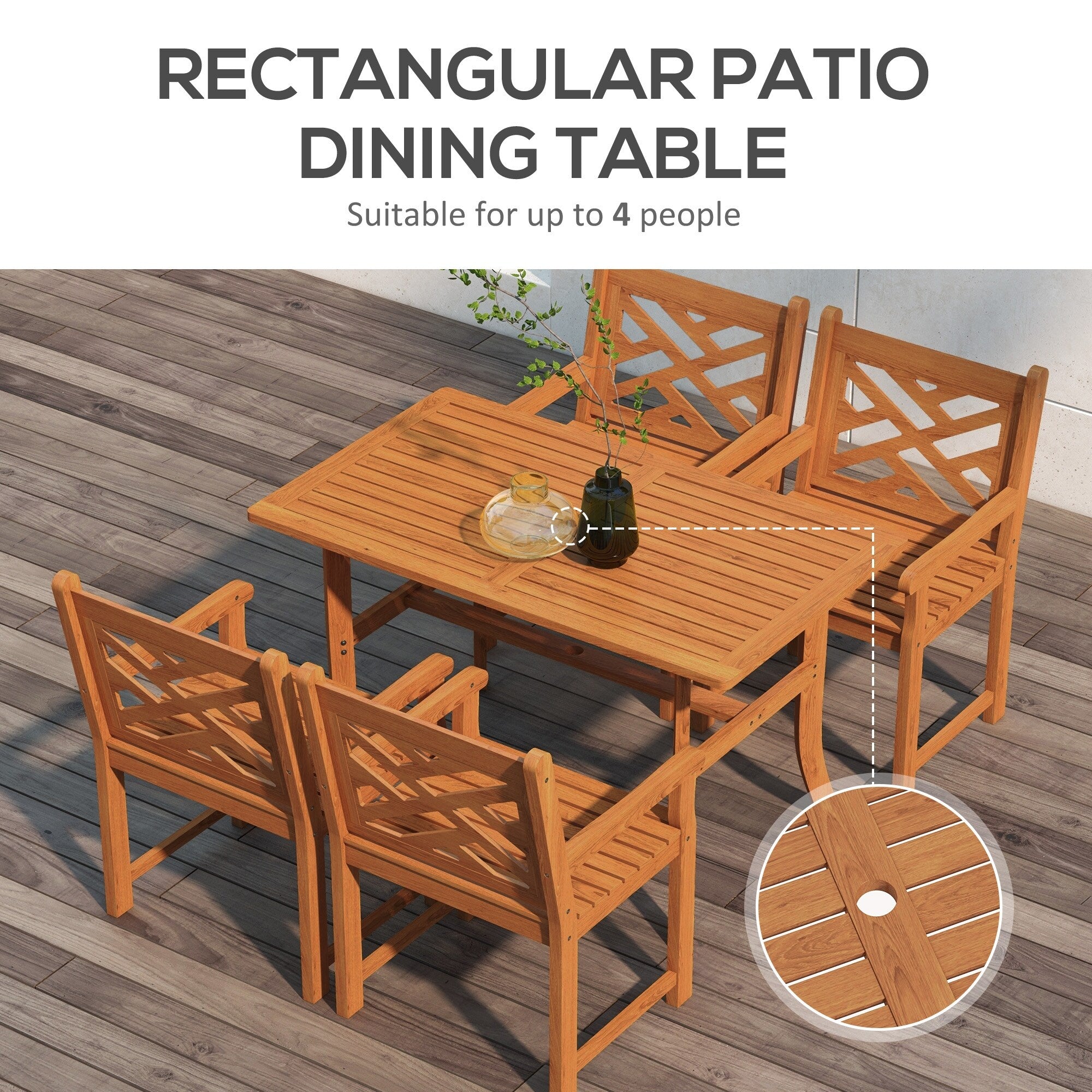 Ensemble de salle à manger d'extérieur Outsunny, table et chaises en bois 4 places pour jardin, véranda, jardin et bord de piscine