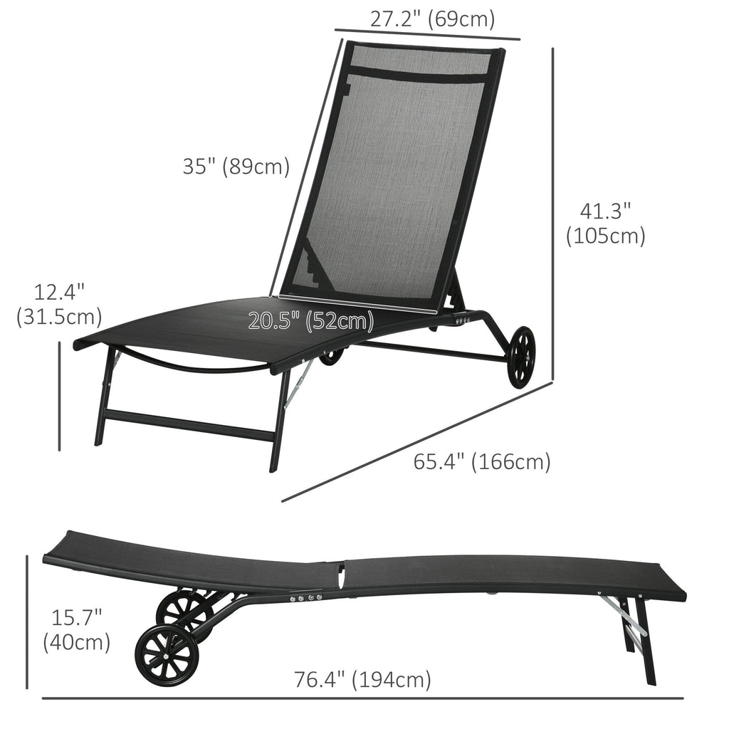 Ensemble de 2 chaises longues de patio Outsunny, fauteuil inclinable d'extérieur 2 pièces avec roulettes, dossier réglable sur 5 niveaux