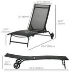 Ensemble de 2 chaises longues de patio Outsunny, fauteuil inclinable d'extérieur 2 pièces avec roulettes, dossier réglable sur 5 niveaux