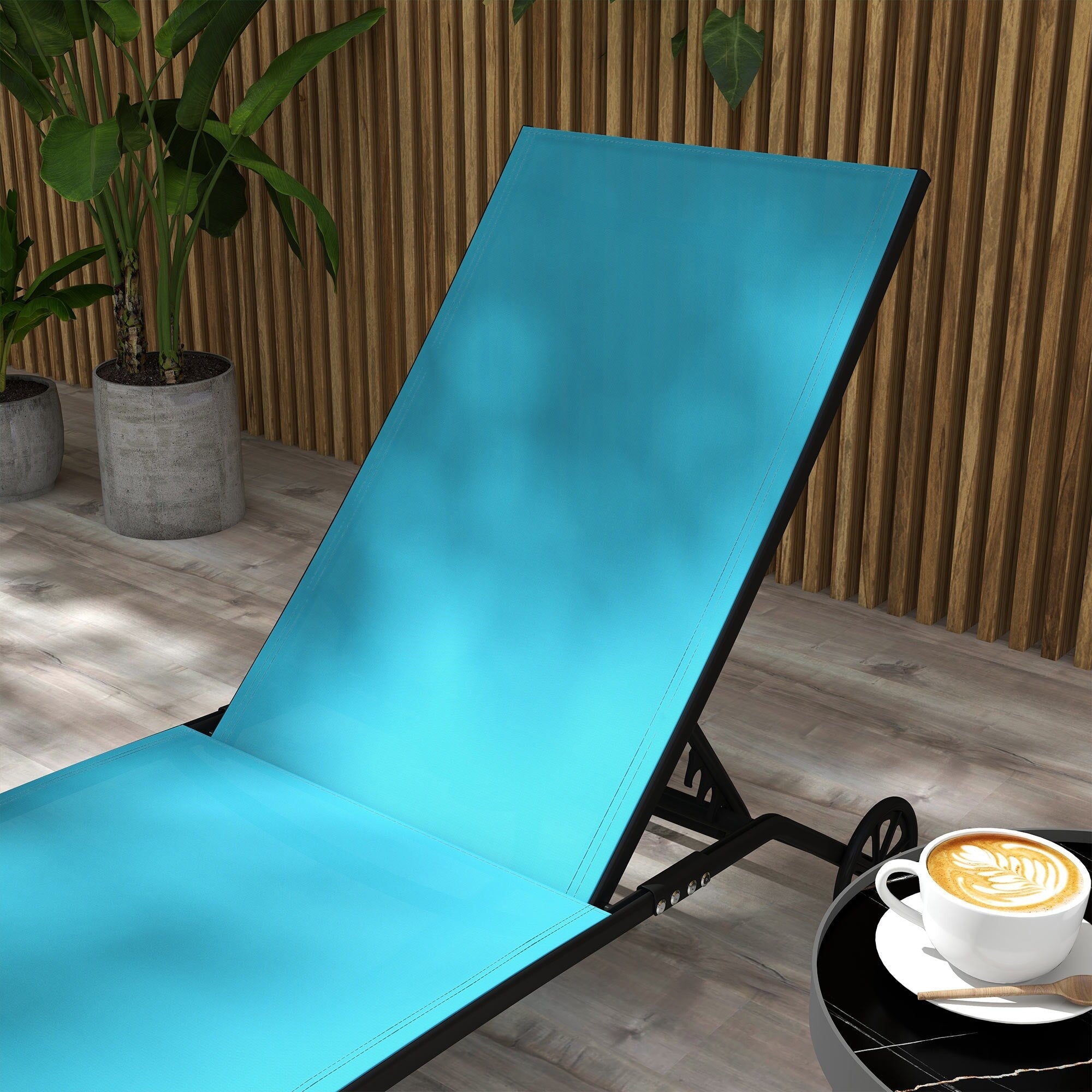 Ensemble de 2 chaises longues de patio Outsunny, fauteuil inclinable d'extérieur 2 pièces avec roulettes, dossier réglable sur 5 niveaux