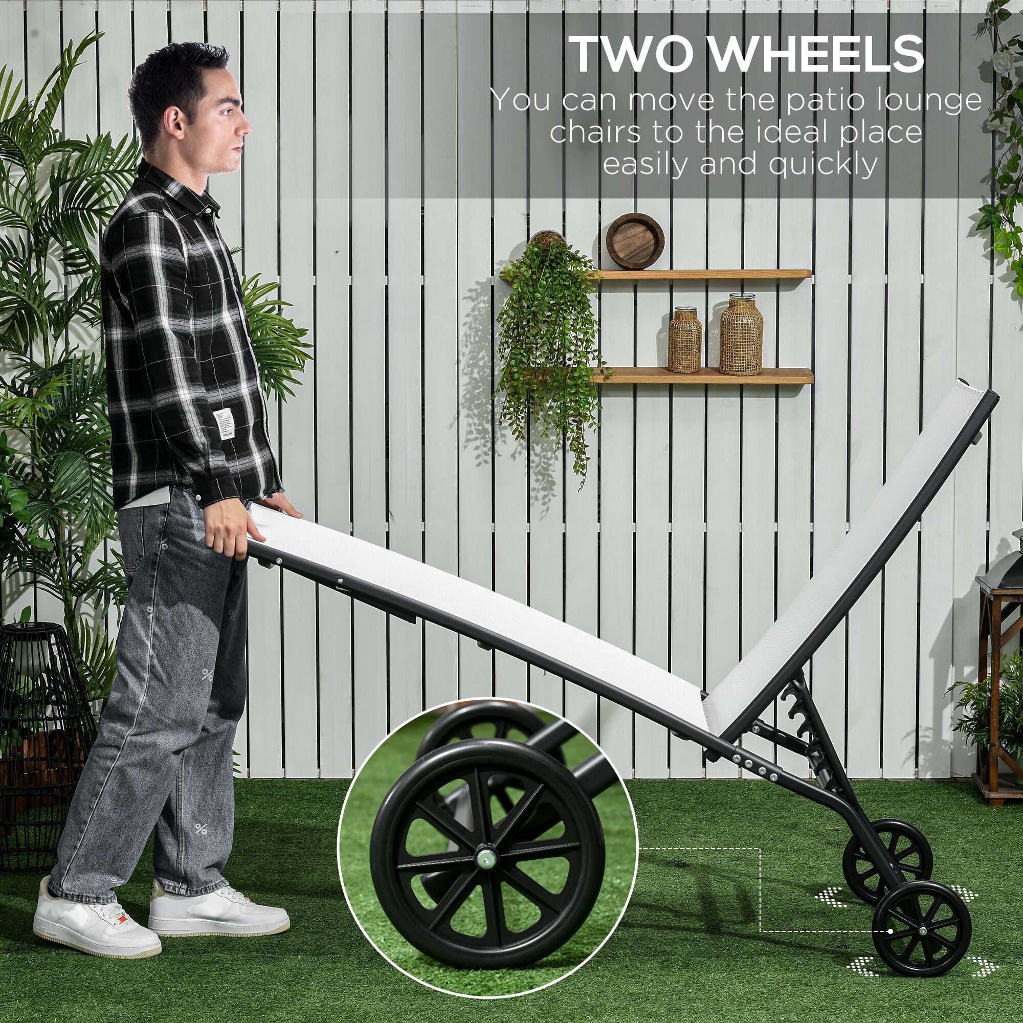 Ensemble de 2 chaises longues de patio Outsunny, fauteuil inclinable d'extérieur 2 pièces avec roulettes, dossier réglable sur 5 niveaux