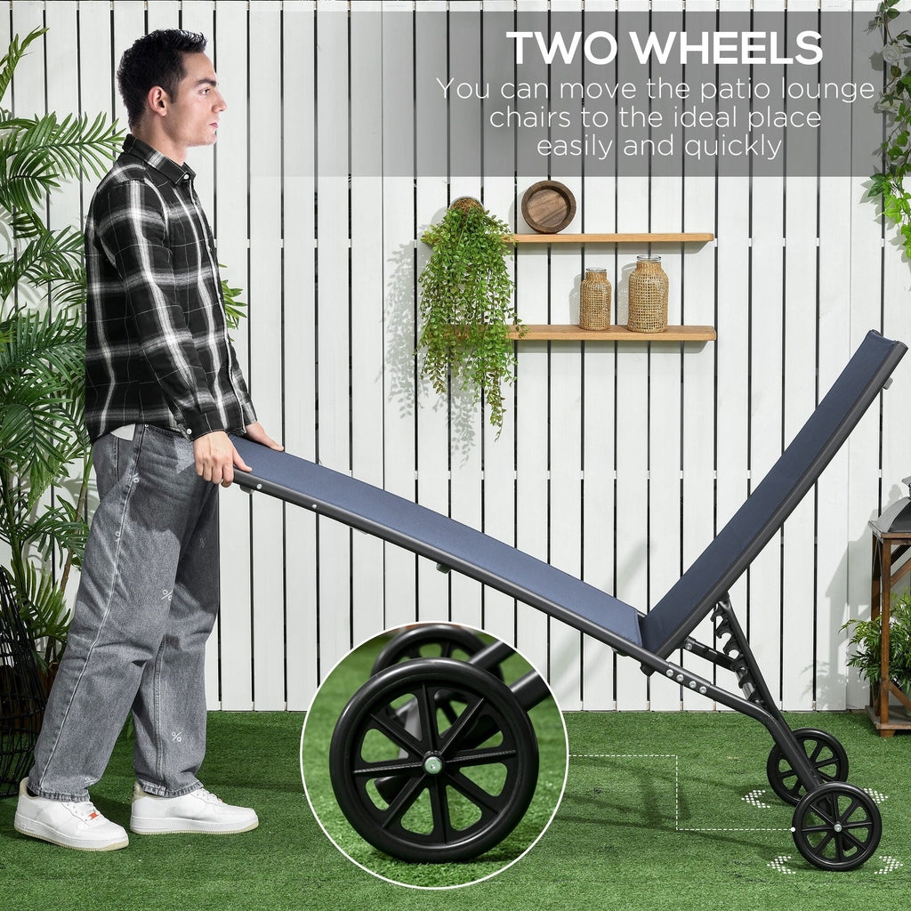 Ensemble de 2 chaises longues de patio Outsunny, fauteuil inclinable d'extérieur 2 pièces avec roulettes, dossier réglable sur 5 niveaux