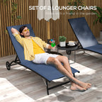Ensemble de 2 chaises longues de patio Outsunny, fauteuil inclinable d'extérieur 2 pièces avec roulettes, dossier réglable sur 5 niveaux