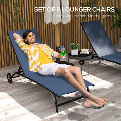 Ensemble de 2 chaises longues de patio Outsunny, fauteuil inclinable d'extérieur 2 pièces avec roulettes, dossier réglable sur 5 niveaux