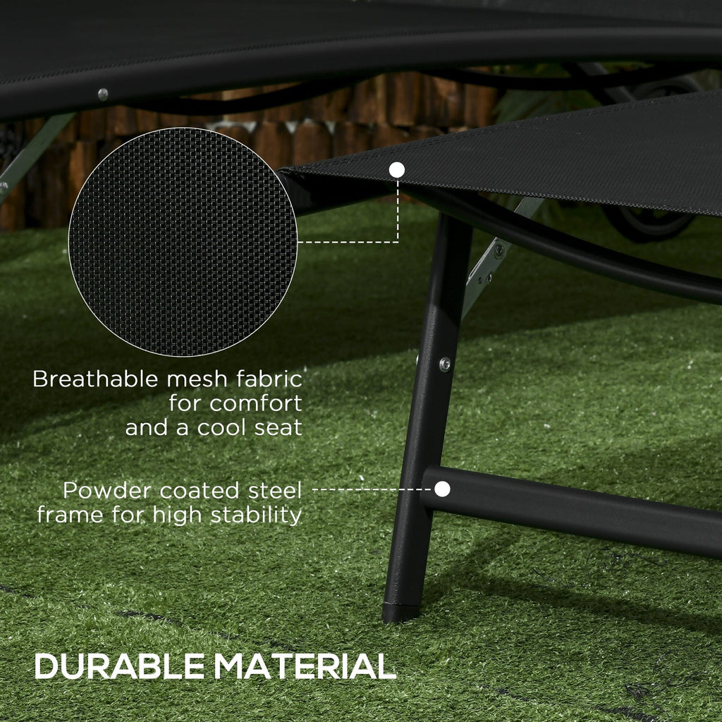 Ensemble de 2 chaises longues de patio Outsunny, fauteuil inclinable d'extérieur 2 pièces avec roulettes, dossier réglable sur 5 niveaux
