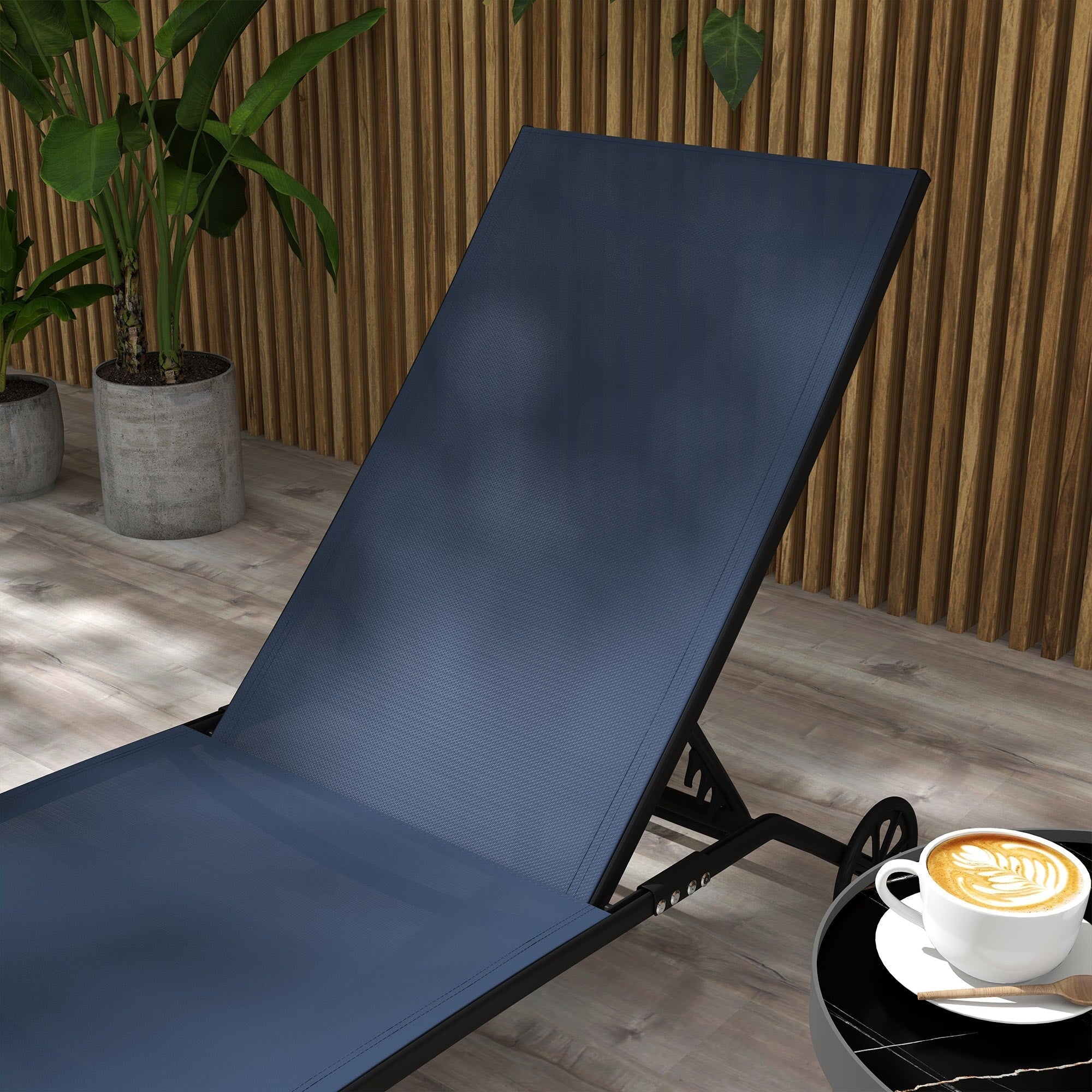 Ensemble de 2 chaises longues de patio Outsunny, fauteuil inclinable d'extérieur 2 pièces avec roulettes, dossier réglable sur 5 niveaux