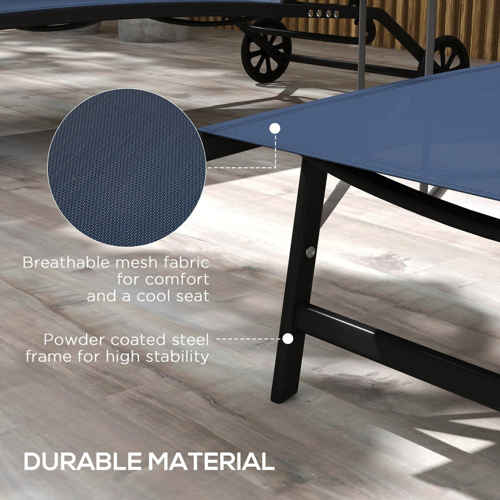 Ensemble de 2 chaises longues de patio Outsunny, fauteuil inclinable d'extérieur 2 pièces avec roulettes, dossier réglable sur 5 niveaux