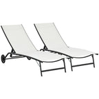 Ensemble de 2 chaises longues de patio Outsunny, fauteuil inclinable d'extérieur 2 pièces avec roulettes, dossier réglable sur 5 niveaux
