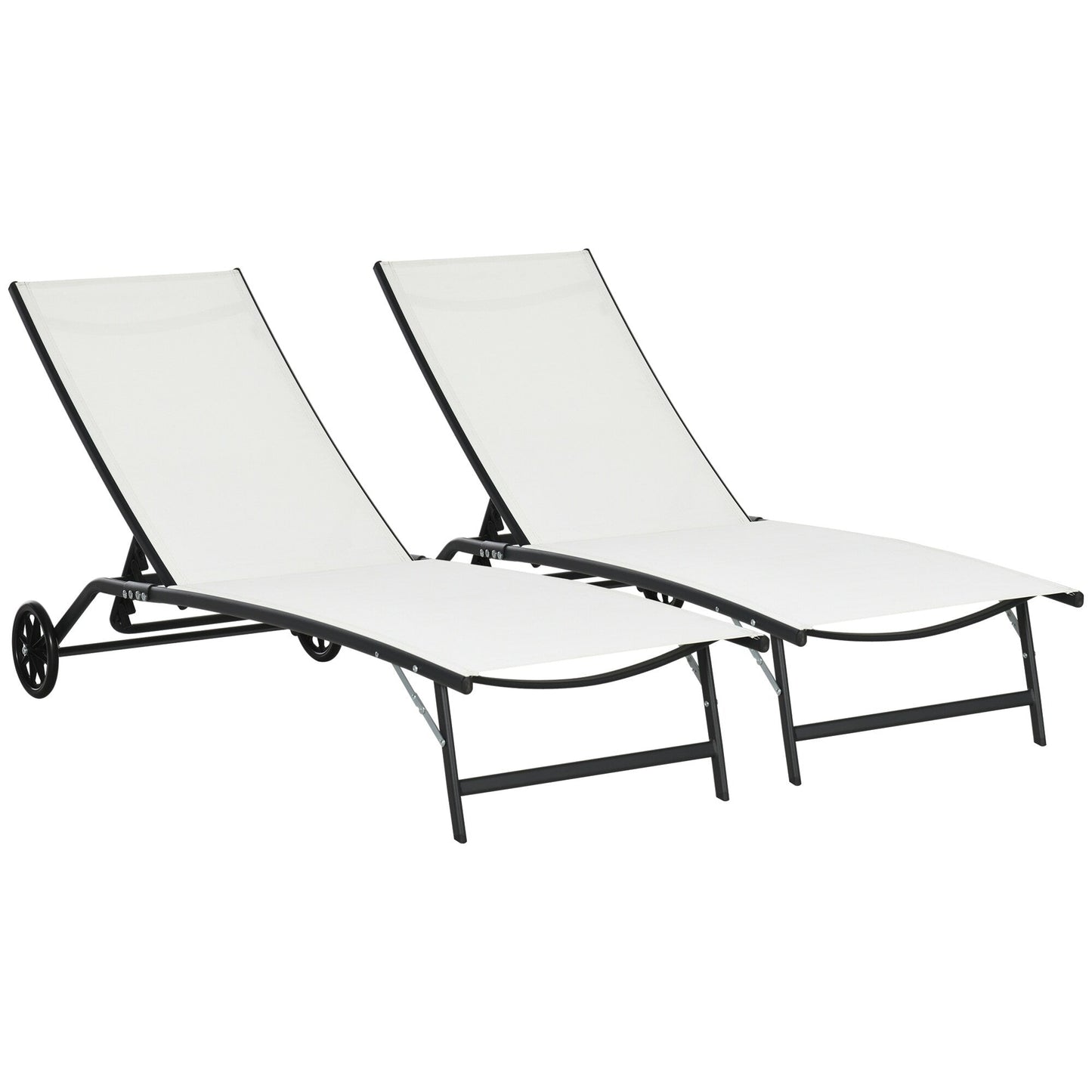 Ensemble de 2 chaises longues de patio Outsunny, fauteuil inclinable d'extérieur 2 pièces avec roulettes, dossier réglable sur 5 niveaux