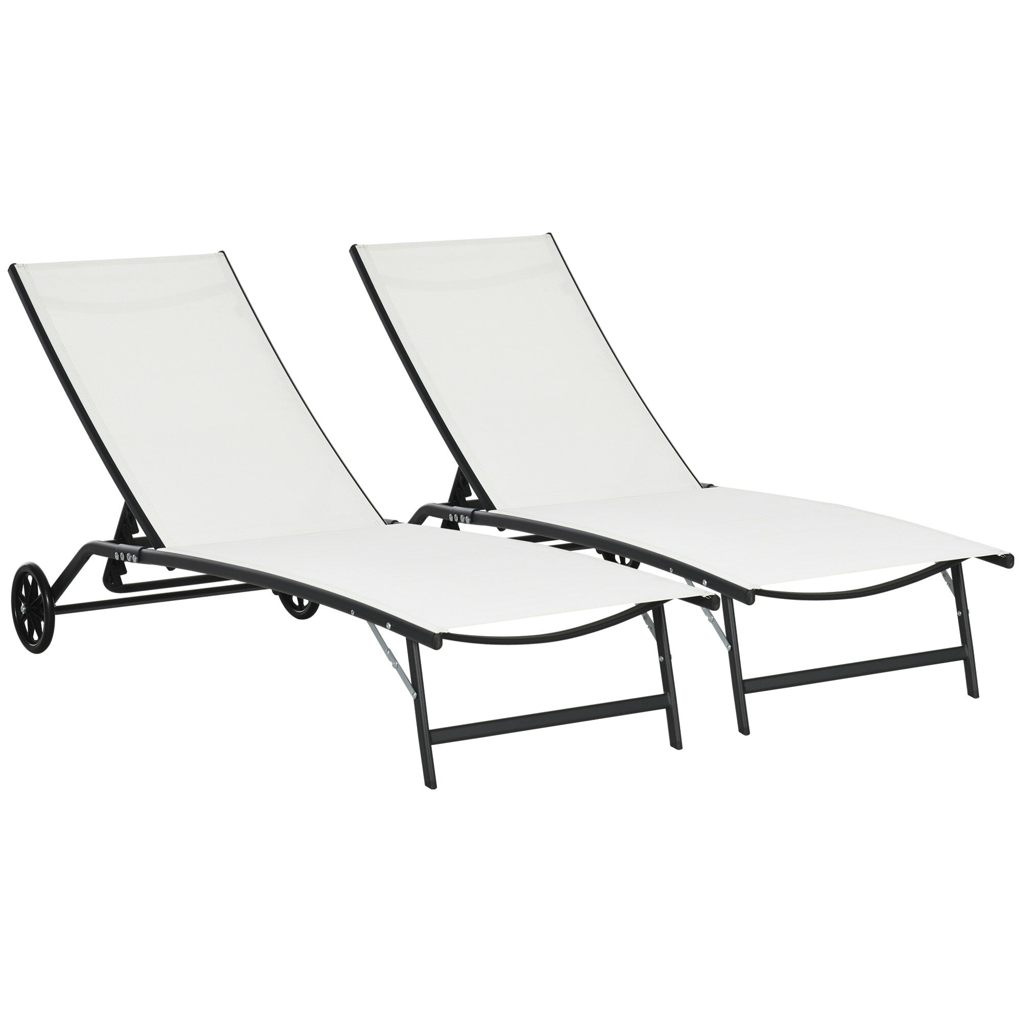 Ensemble de 2 chaises longues de patio Outsunny, fauteuil inclinable d'extérieur 2 pièces avec roulettes, dossier réglable sur 5 niveaux