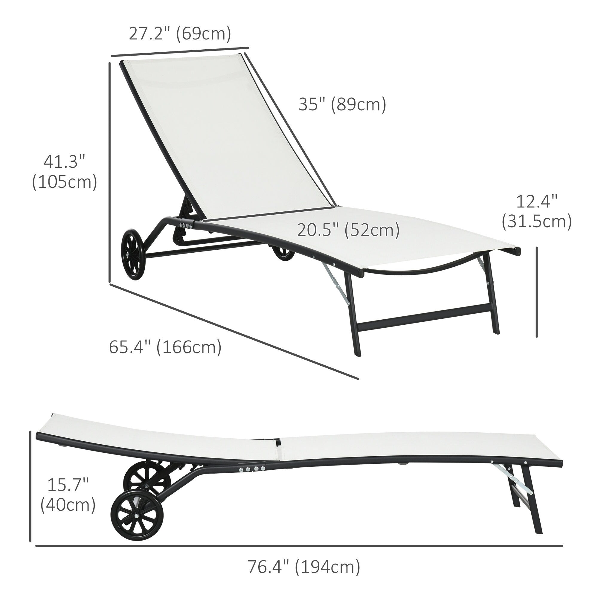 Ensemble de 2 chaises longues de patio Outsunny, fauteuil inclinable d'extérieur 2 pièces avec roulettes, dossier réglable sur 5 niveaux