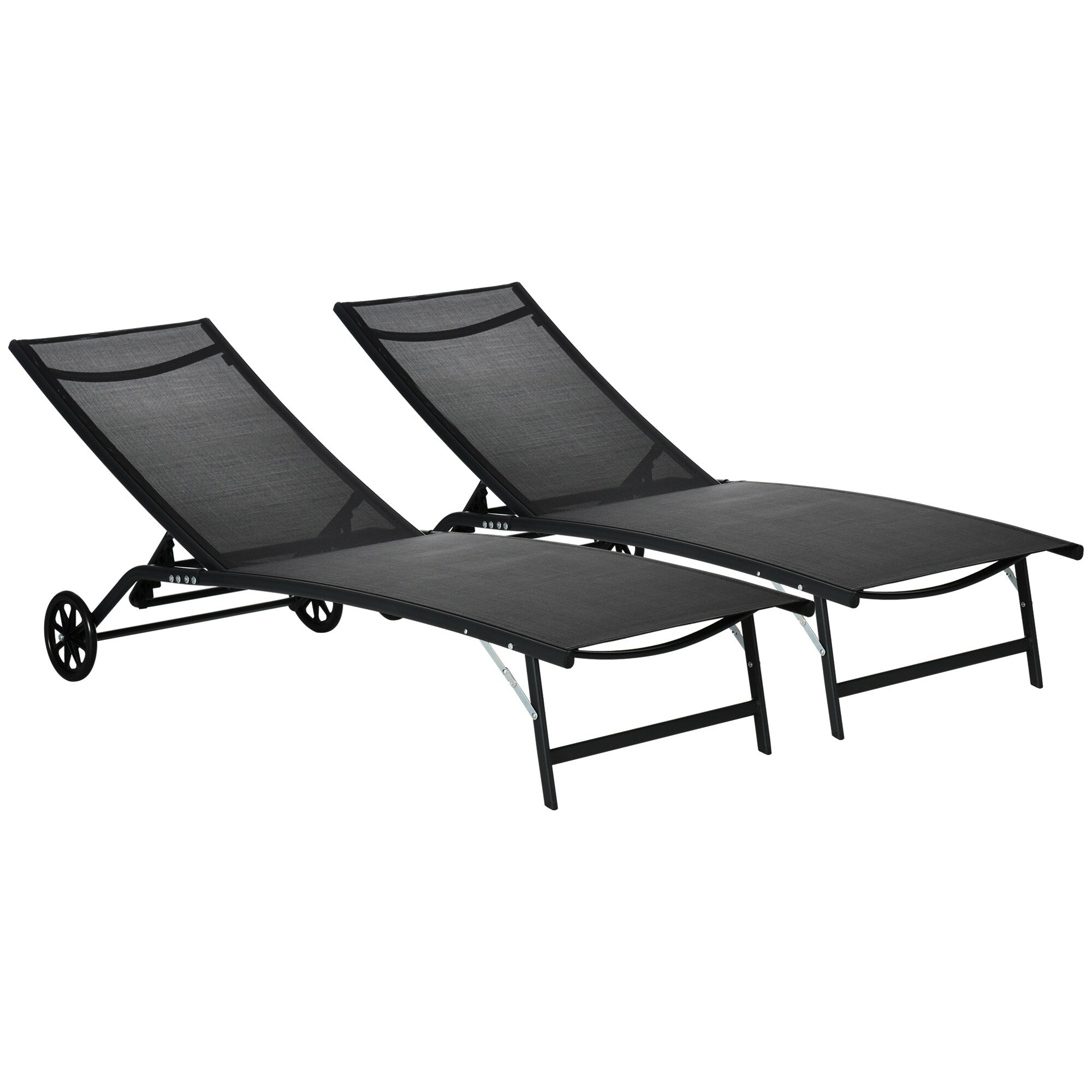Ensemble de 2 chaises longues de patio Outsunny, fauteuil inclinable d'extérieur 2 pièces avec roulettes, dossier réglable sur 5 niveaux
