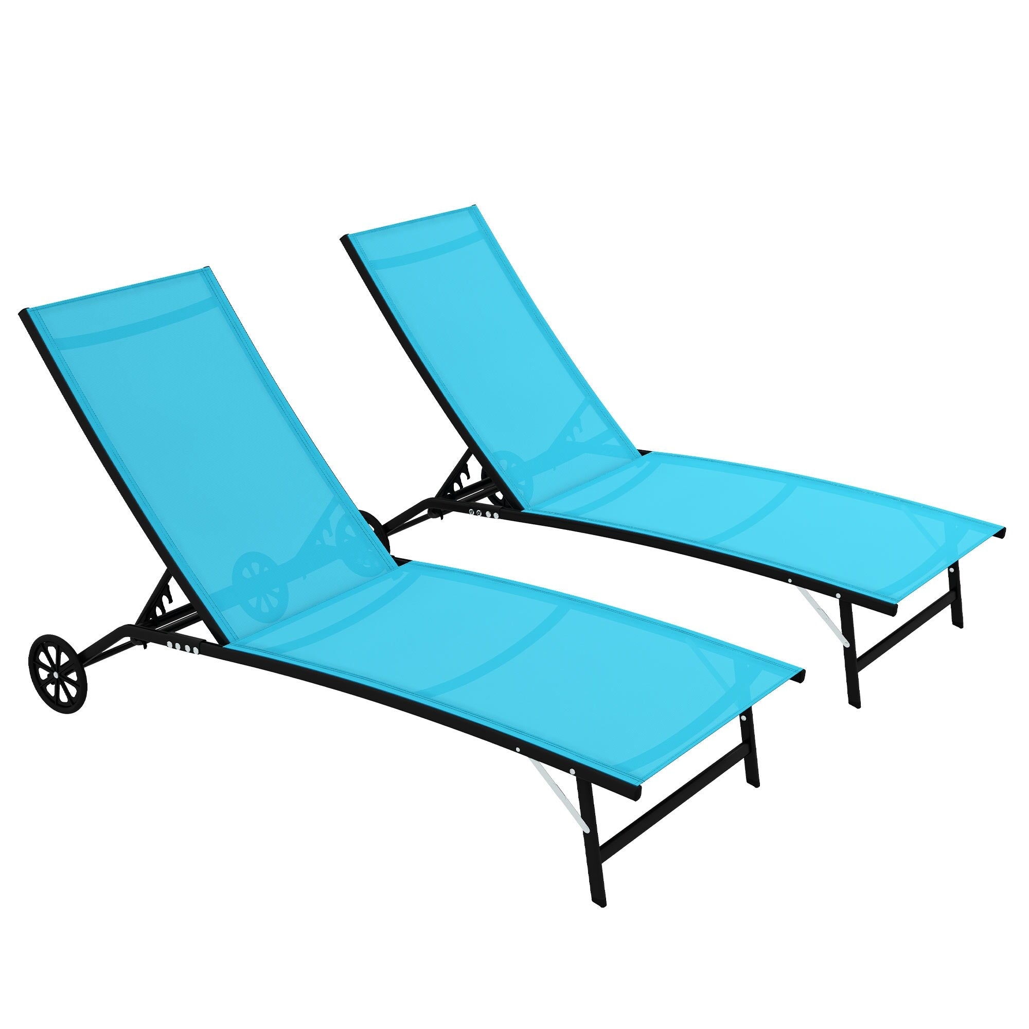 Ensemble de 2 chaises longues de patio Outsunny, fauteuil inclinable d'extérieur 2 pièces avec roulettes, dossier réglable sur 5 niveaux