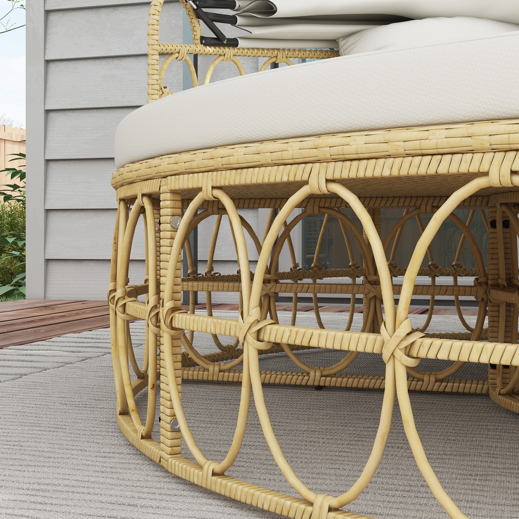 Ensemble de meubles de jardin Outsunny, lit de repos rond d'extérieur avec auvent rétractable, canapé sectionnel en rotin PE creux