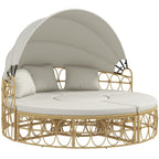 Ensemble de meubles de jardin Outsunny, lit de repos rond d'extérieur avec auvent rétractable, canapé sectionnel en rotin PE creux