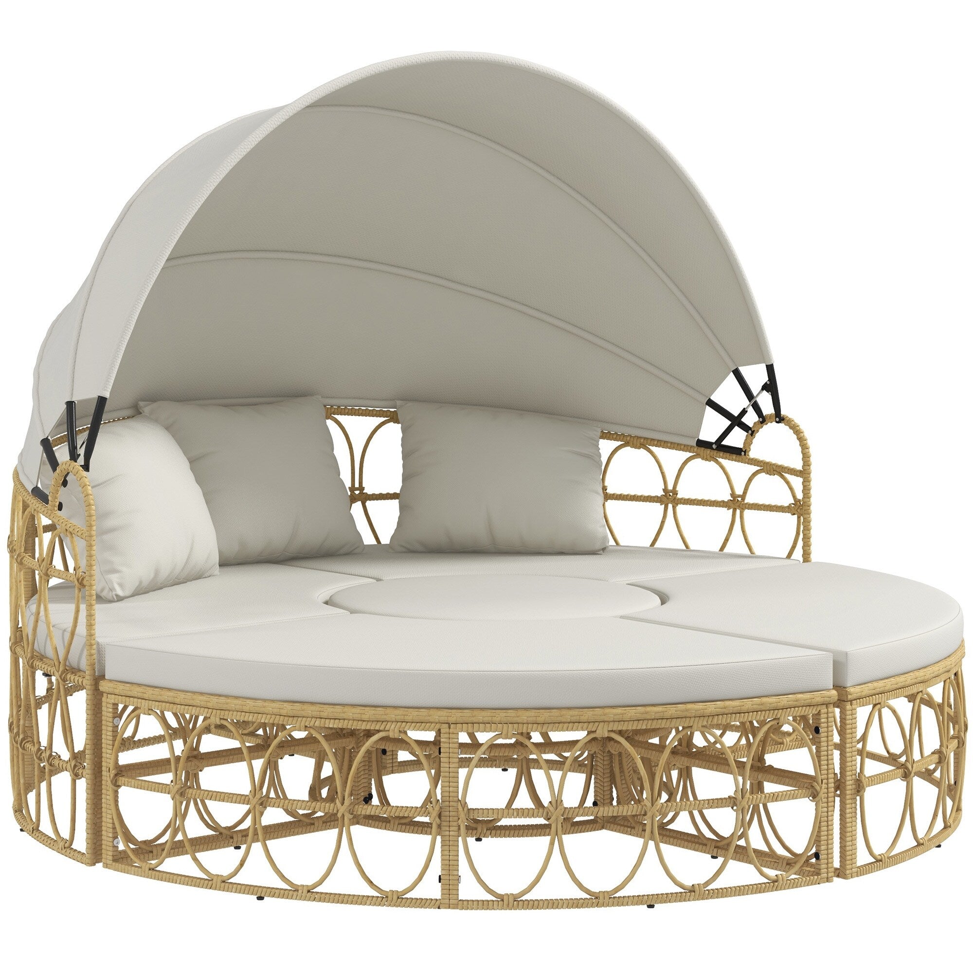 Ensemble de meubles de jardin Outsunny, lit de repos rond d'extérieur avec auvent rétractable, canapé sectionnel en rotin PE creux