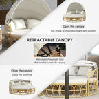 Ensemble de meubles de jardin Outsunny, lit de repos rond d'extérieur avec auvent rétractable, canapé sectionnel en rotin PE creux
