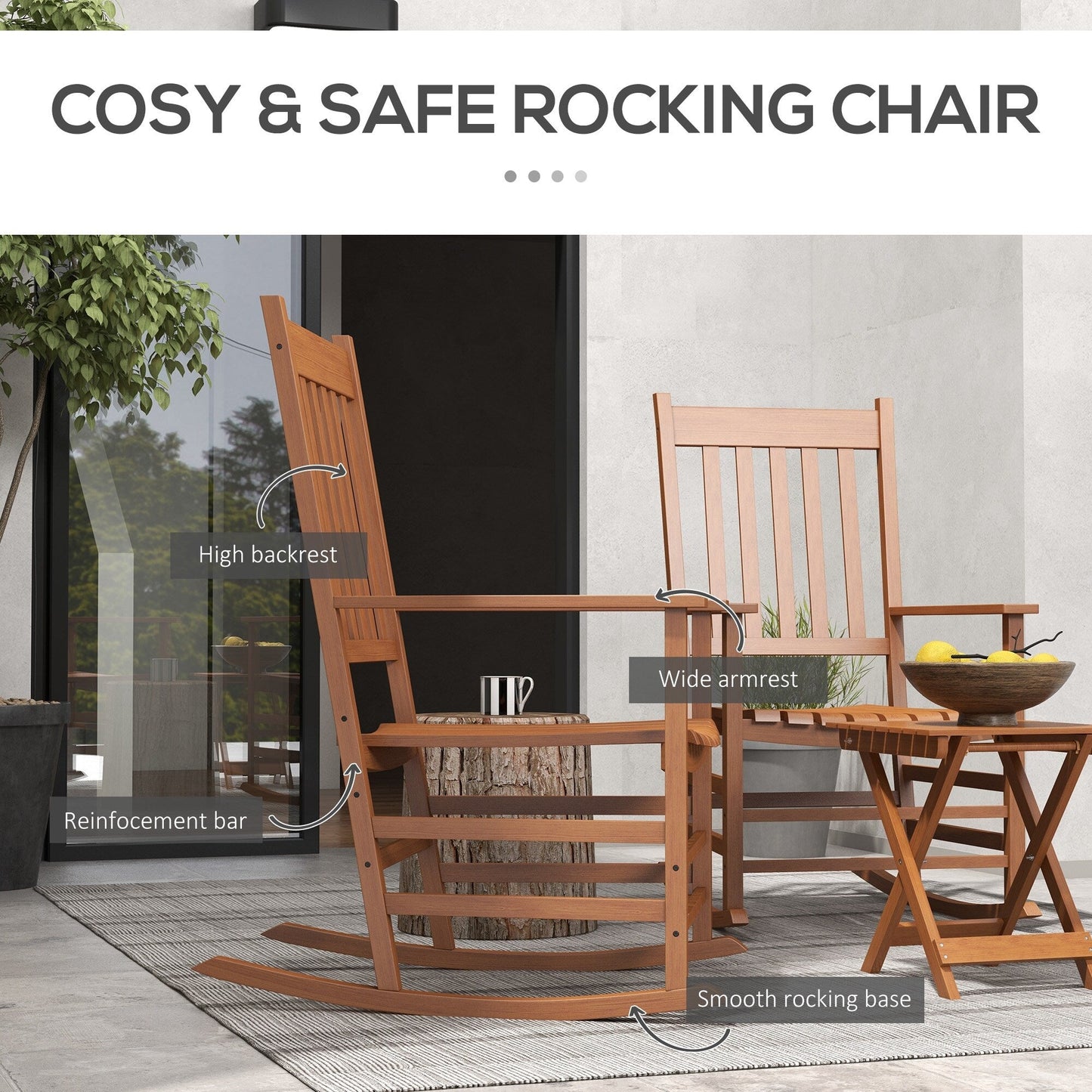 Ensemble de chaises à bascule en bois Outsunny avec table d'appoint pliable, chaises à bascule d'extérieur