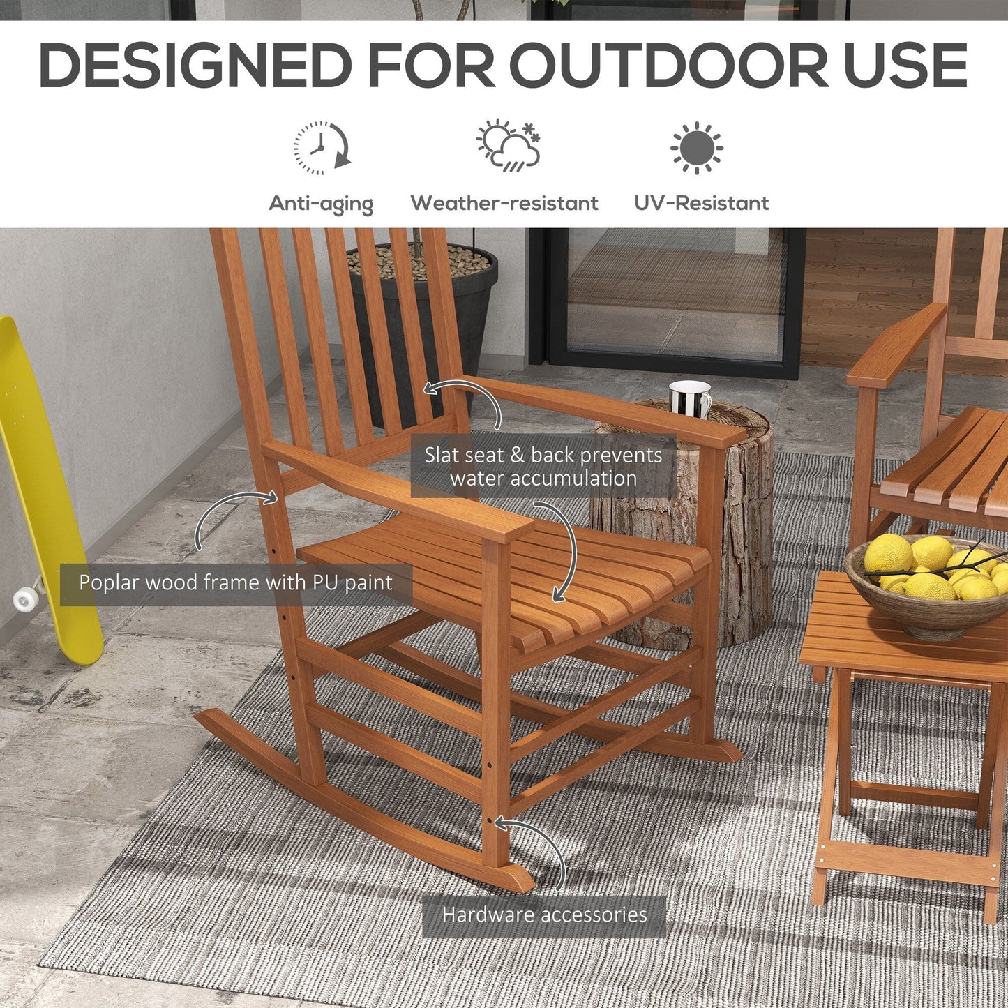 Ensemble de chaises à bascule en bois Outsunny avec table d'appoint pliable, chaises à bascule d'extérieur