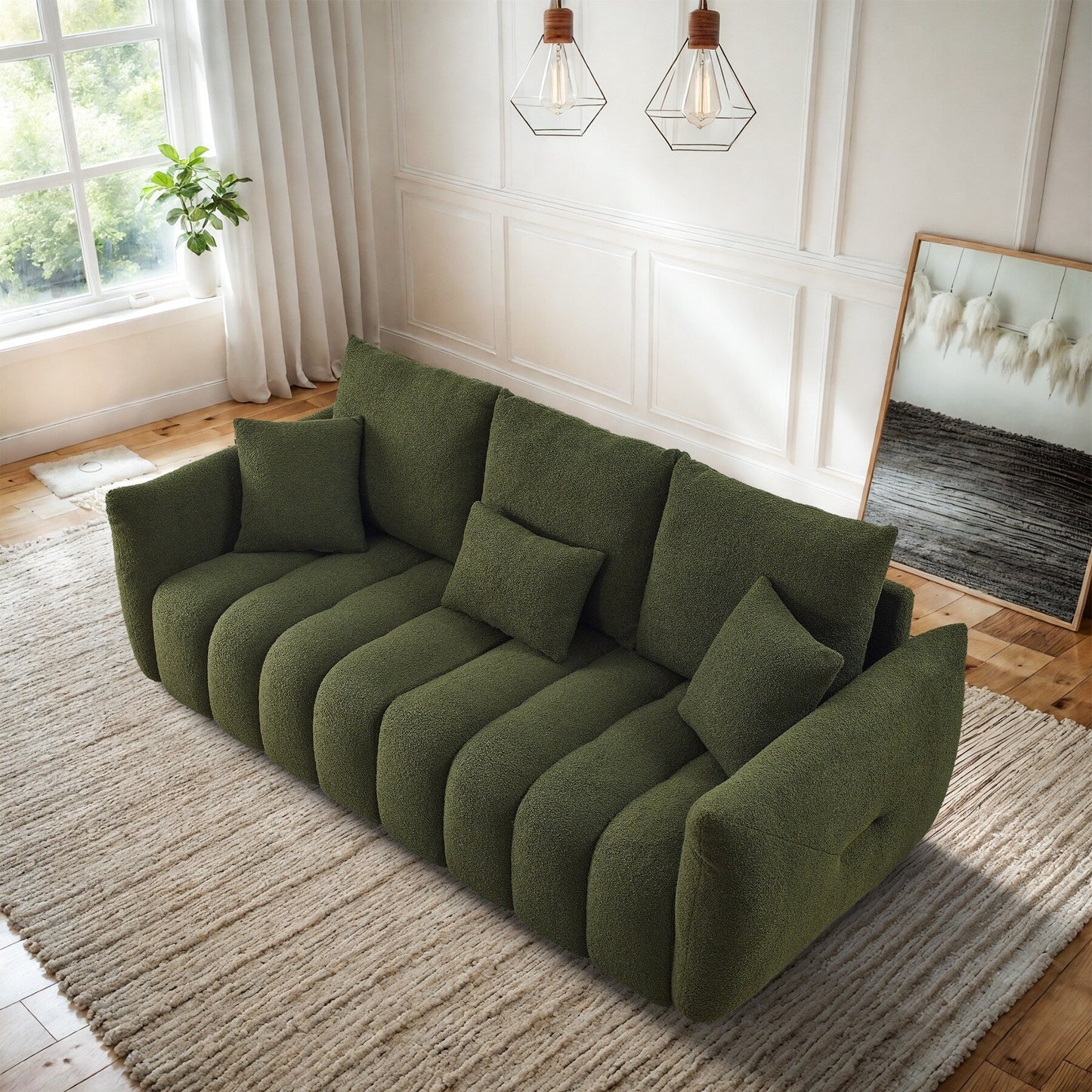Canapé Ouyessir rembourré en tissu doux avec 3 coussins