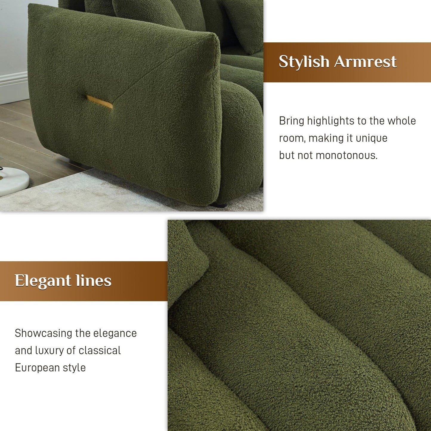Canapé Ouyessir rembourré en tissu doux avec 3 coussins