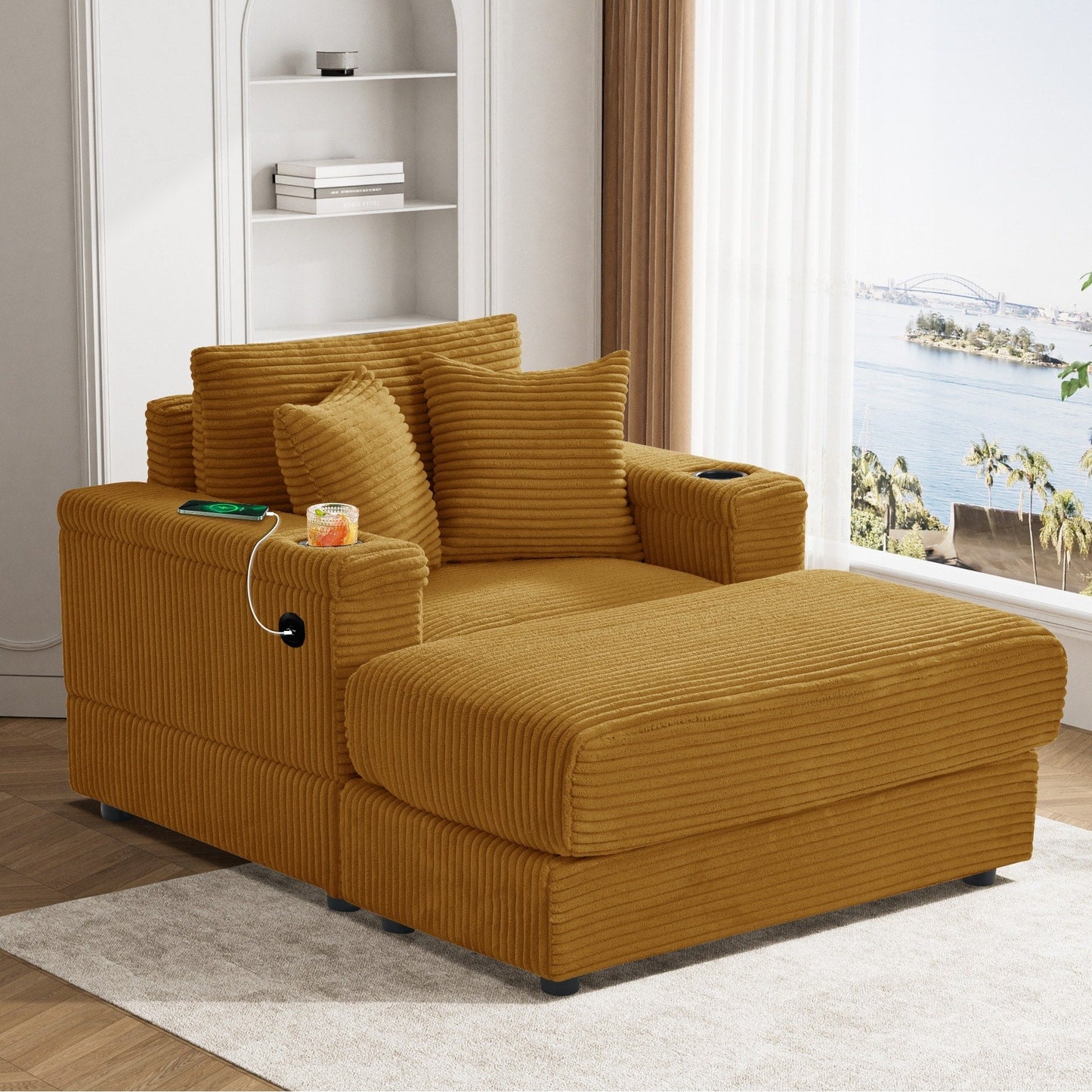 Canapé simple rembourré Ouyessir avec pouf pour salon