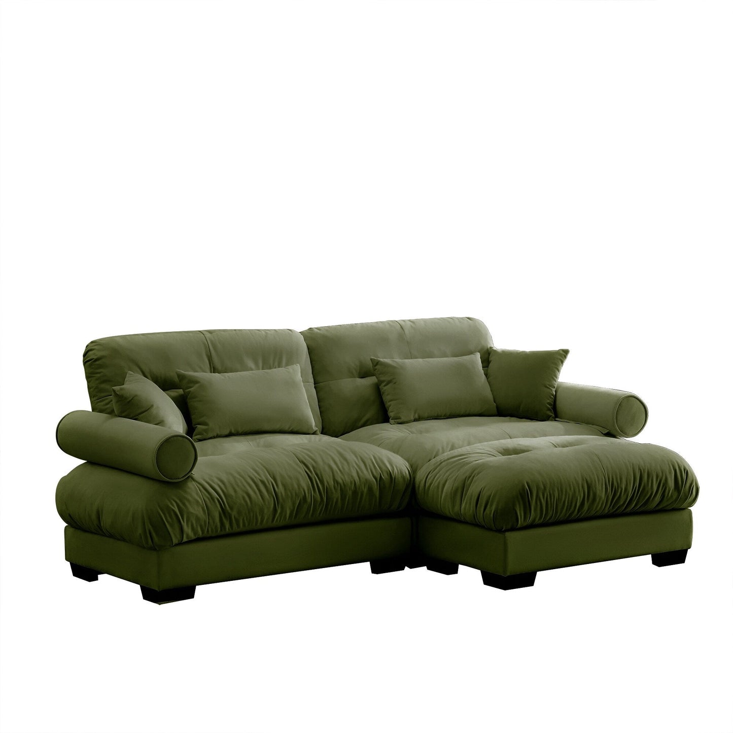 Canapé deux places moderne surdimensionné avec pouf, velours 2 places avec accoudoirs ronds