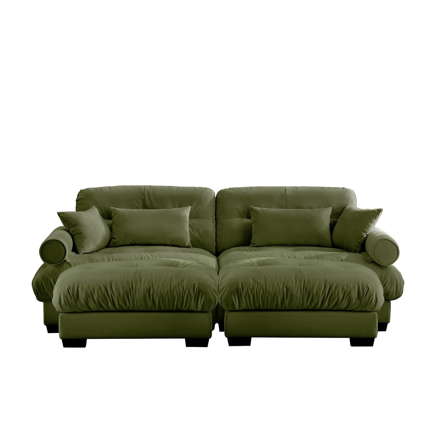 Canapé deux places surdimensionné et moderne avec pouf, 2 places en velours avec accoudoirs ronds, avec coussin de taille et coussins décoratifs