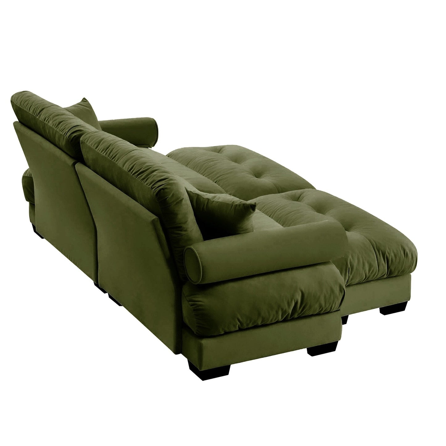 Canapé deux places surdimensionné et moderne avec pouf, 2 places en velours avec accoudoirs ronds, avec coussin de taille et coussins décoratifs
