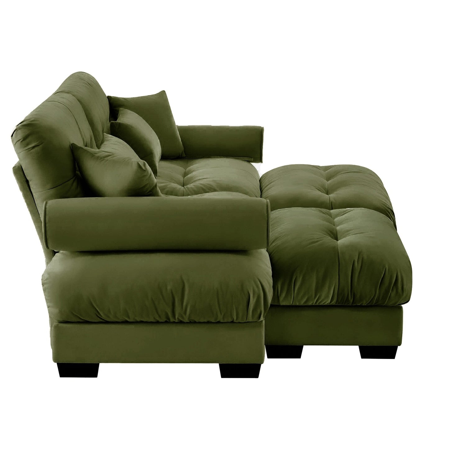 Canapé deux places surdimensionné et moderne avec pouf, 2 places en velours avec accoudoirs ronds, avec coussin de taille et coussins décoratifs