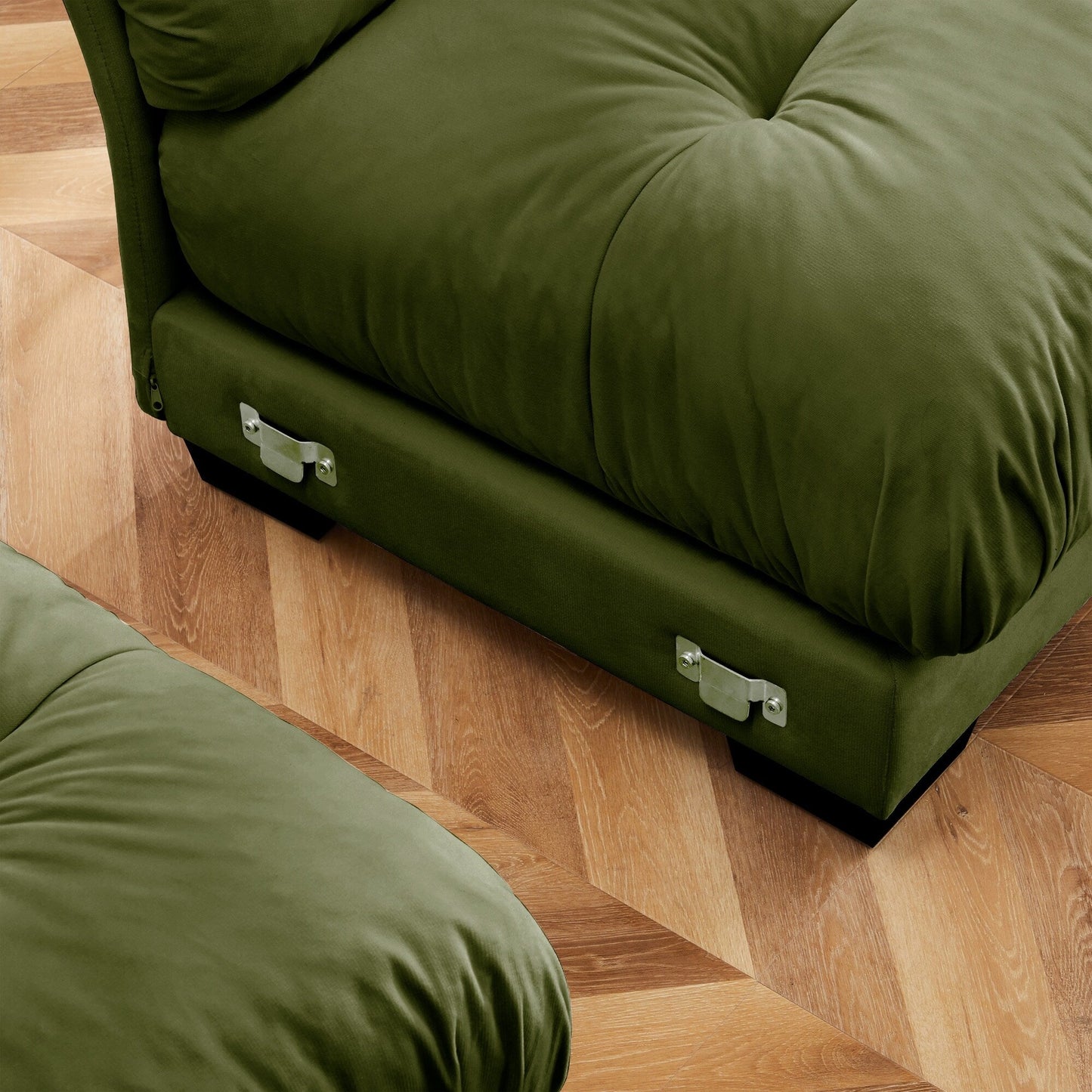 Canapé deux places surdimensionné et moderne avec pouf, 2 places en velours avec accoudoirs ronds, avec coussin de taille et coussins décoratifs