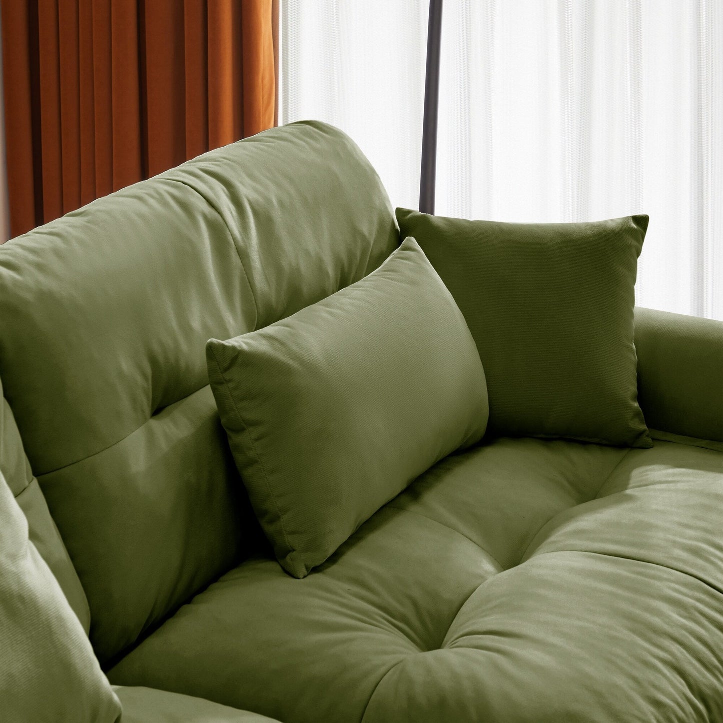 Canapé deux places moderne surdimensionné avec pouf, velours 2 places avec accoudoirs ronds