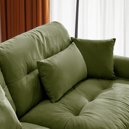 Canapé deux places moderne surdimensionné avec pouf, velours 2 places avec accoudoirs ronds