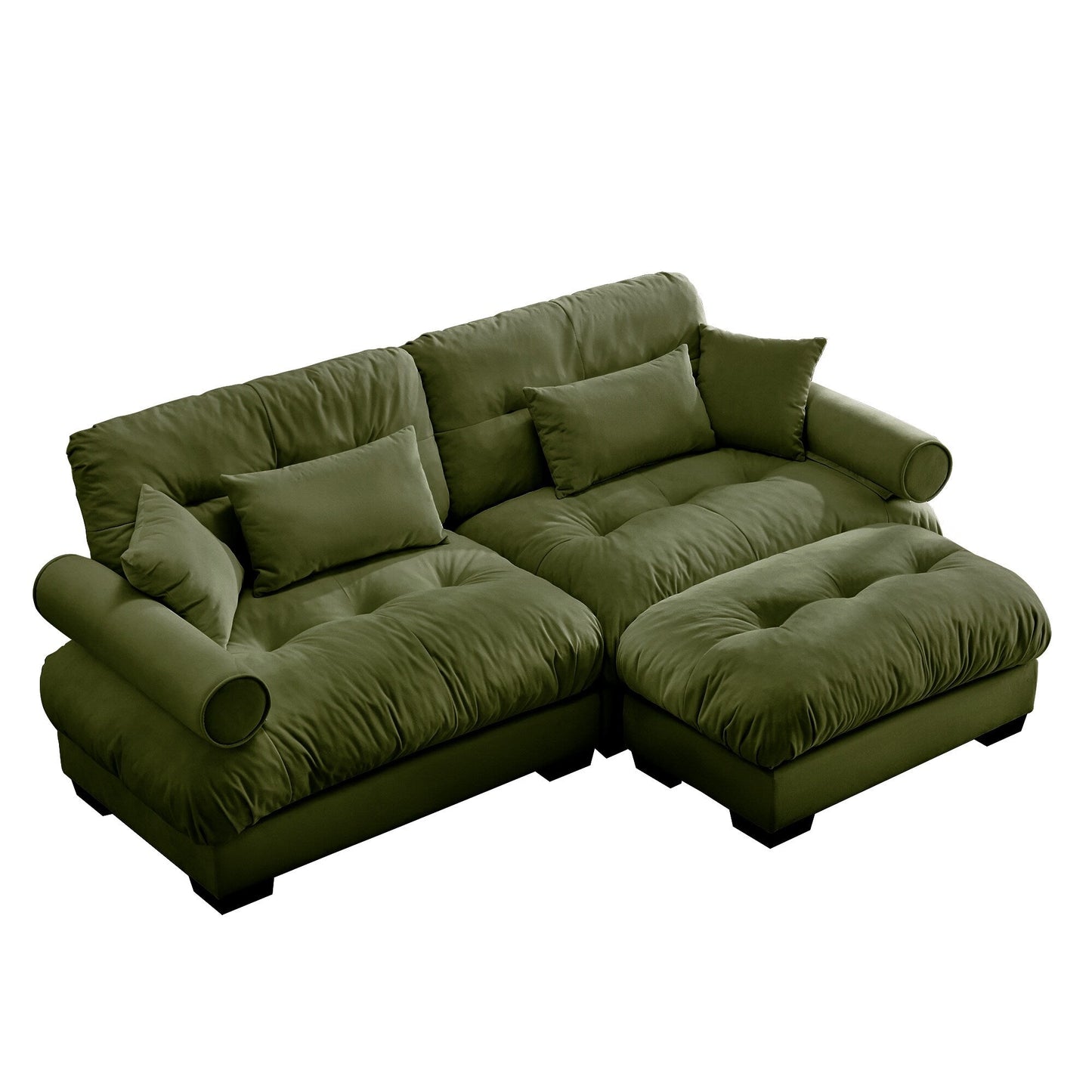 Canapé deux places moderne surdimensionné avec pouf, velours 2 places avec accoudoirs ronds